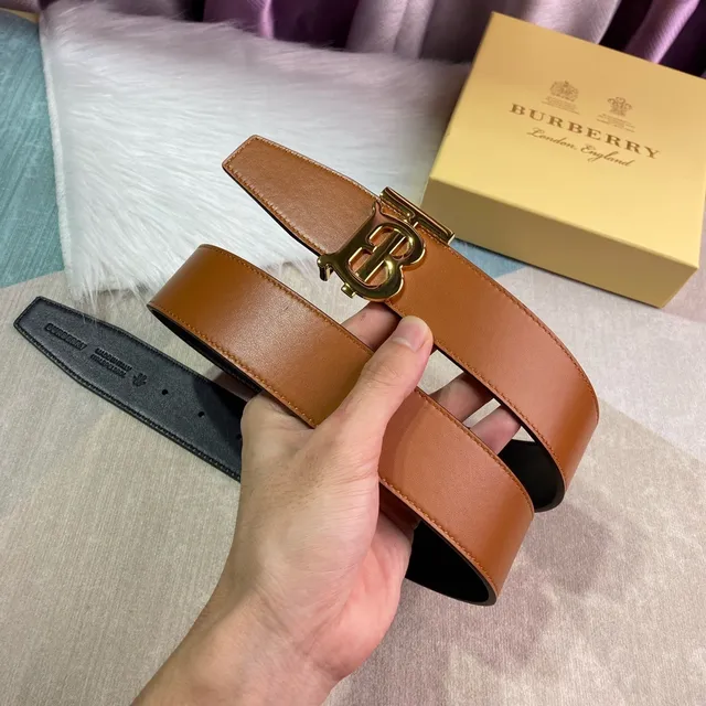 Burberry Brown Gold Smooth Full-Grain Interlocking TB Buckle Leather Belt 8