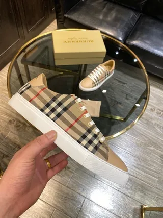 Burberry Motif Carreaux Cuir Tan Bout Sneakers Lifestyle 2