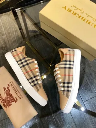 Burberry Motif Carreaux Cuir Tan Bout Sneakers Lifestyle 3