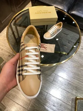 Burberry Motif Carreaux Cuir Tan Bout Sneakers Lifestyle 4