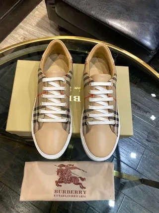 Burberry Motif Carreaux Cuir Tan Bout Sneakers Lifestyle 6
