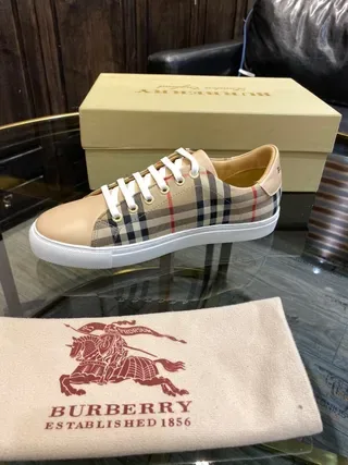 Burberry Motif Carreaux Cuir Tan Bout Sneakers Lifestyle 7