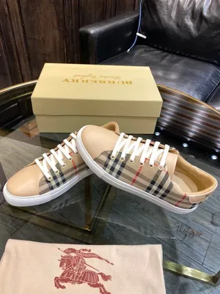 Burberry Motif Carreaux Cuir Tan Bout Sneakers Lifestyle 8