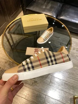Burberry Motif Carreaux Cuir Tan Bout Sneakers Lifestyle 9