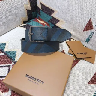 Burberry Diagonal Check Navy Leather Belt