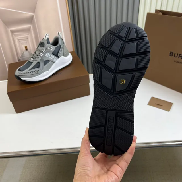 Burberry Gray White Layered Mesh And Synthetic Upper Oversized Side Logo Chunky Sneakers 2