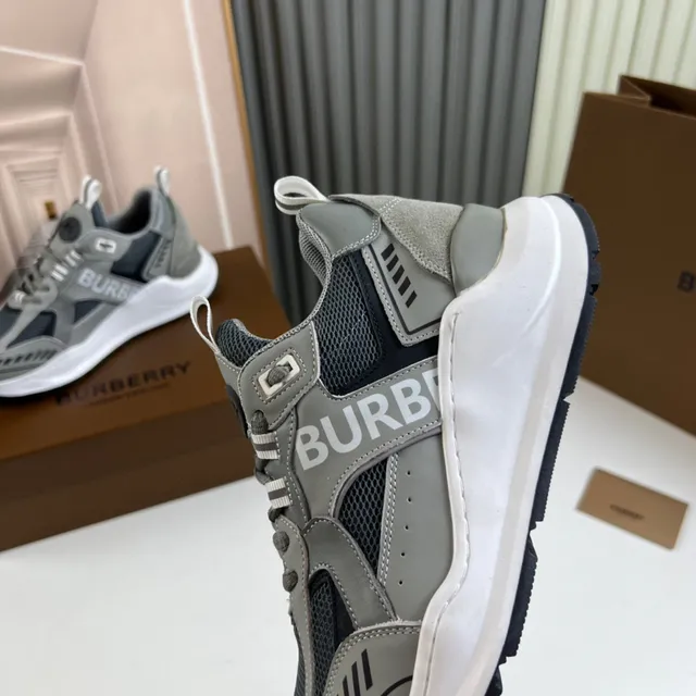 Burberry Gray White Layered Mesh And Synthetic Upper Oversized Side Logo Chunky Sneakers 3