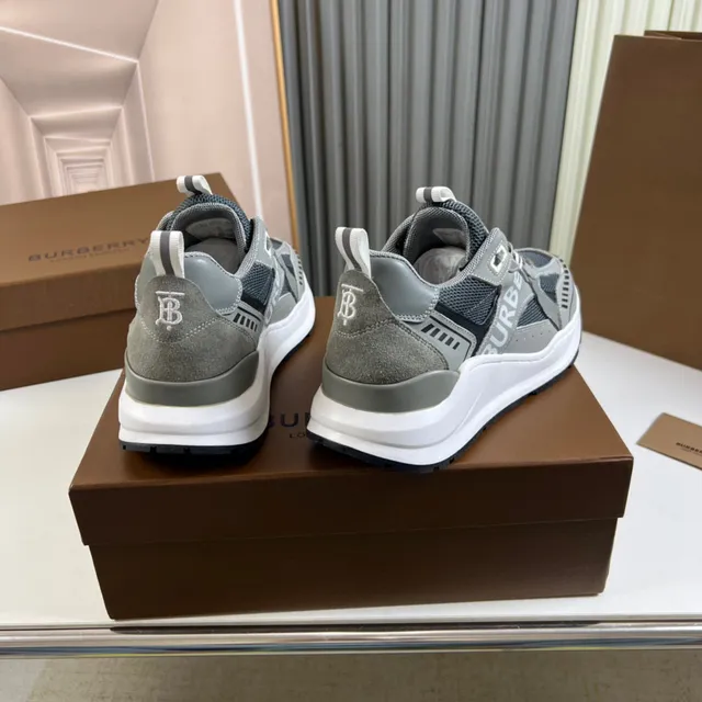Burberry Gray White Layered Mesh And Synthetic Upper Oversized Side Logo Chunky Sneakers 6