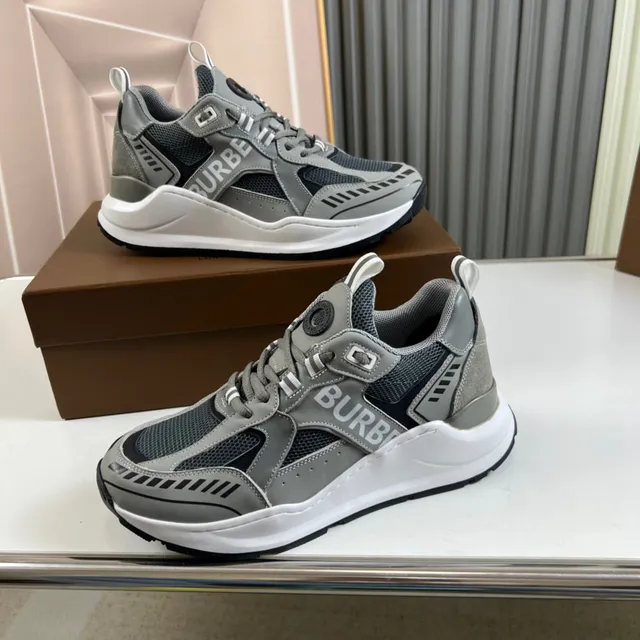 Burberry Gray White Layered Mesh And Synthetic Upper Oversized Side Logo Chunky Sneakers 7