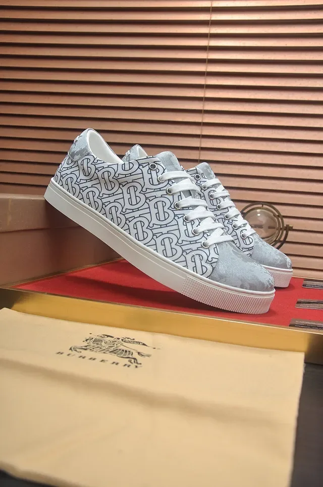 Burberry Gray White Monogram-Print Upper Cupsole Lifestyle Sneakers 2