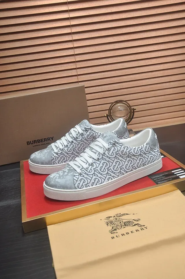 Burberry Gray White Monogram-Print Upper Cupsole Lifestyle Sneakers 4