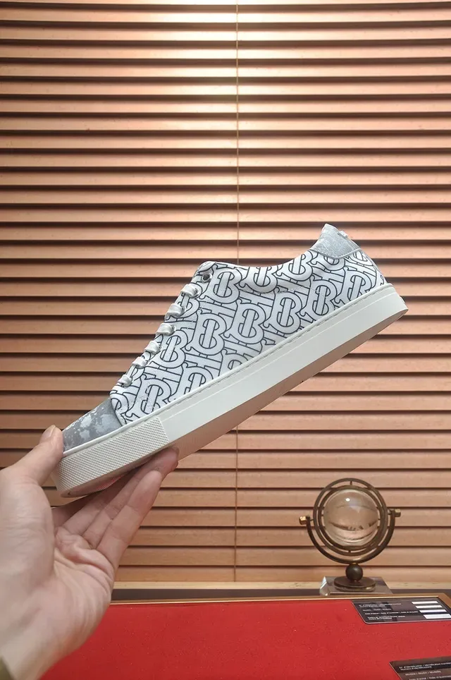 Burberry Gray White Monogram-Print Upper Cupsole Lifestyle Sneakers 5