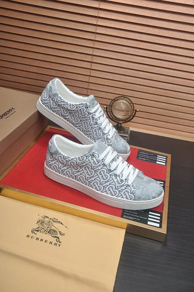 Burberry Gray White Monogram-Print Upper Cupsole Lifestyle Sneakers 6