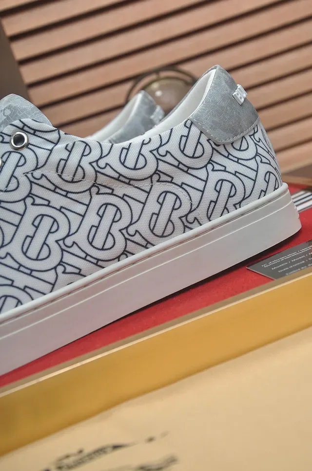 Burberry Gray White Monogram-Print Upper Cupsole Lifestyle Sneakers 9