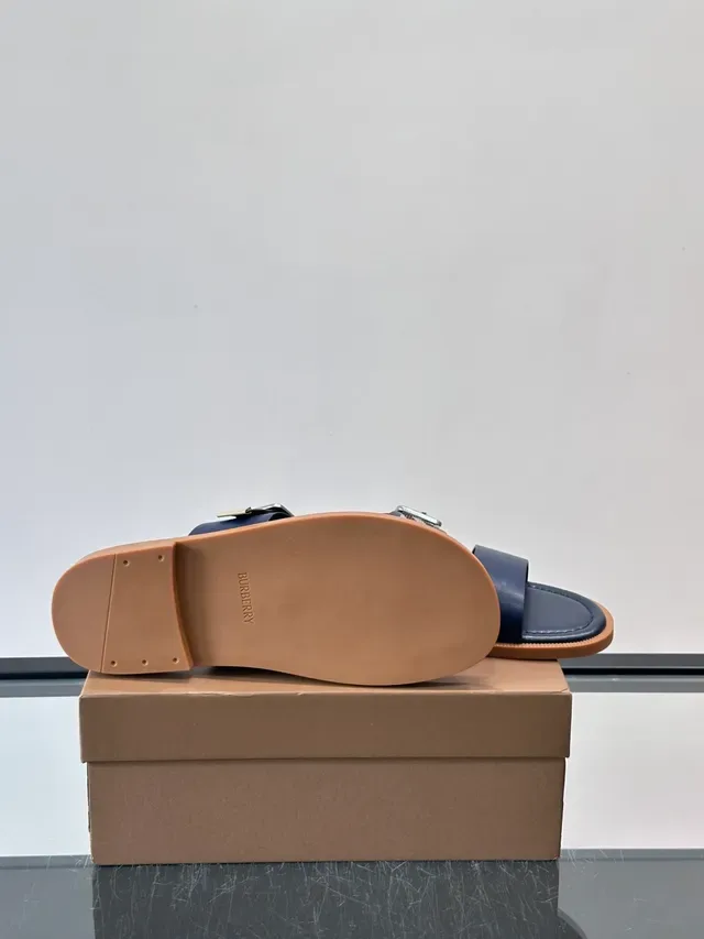 Burberry House Check Slide Navy Beige Correa Doble Hebilla Sandalias Casual 6