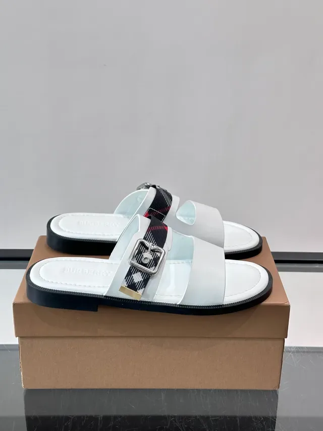 Burberry House Check Slide Navy Beige Correa Doble Hebilla Sandalias Casual 14