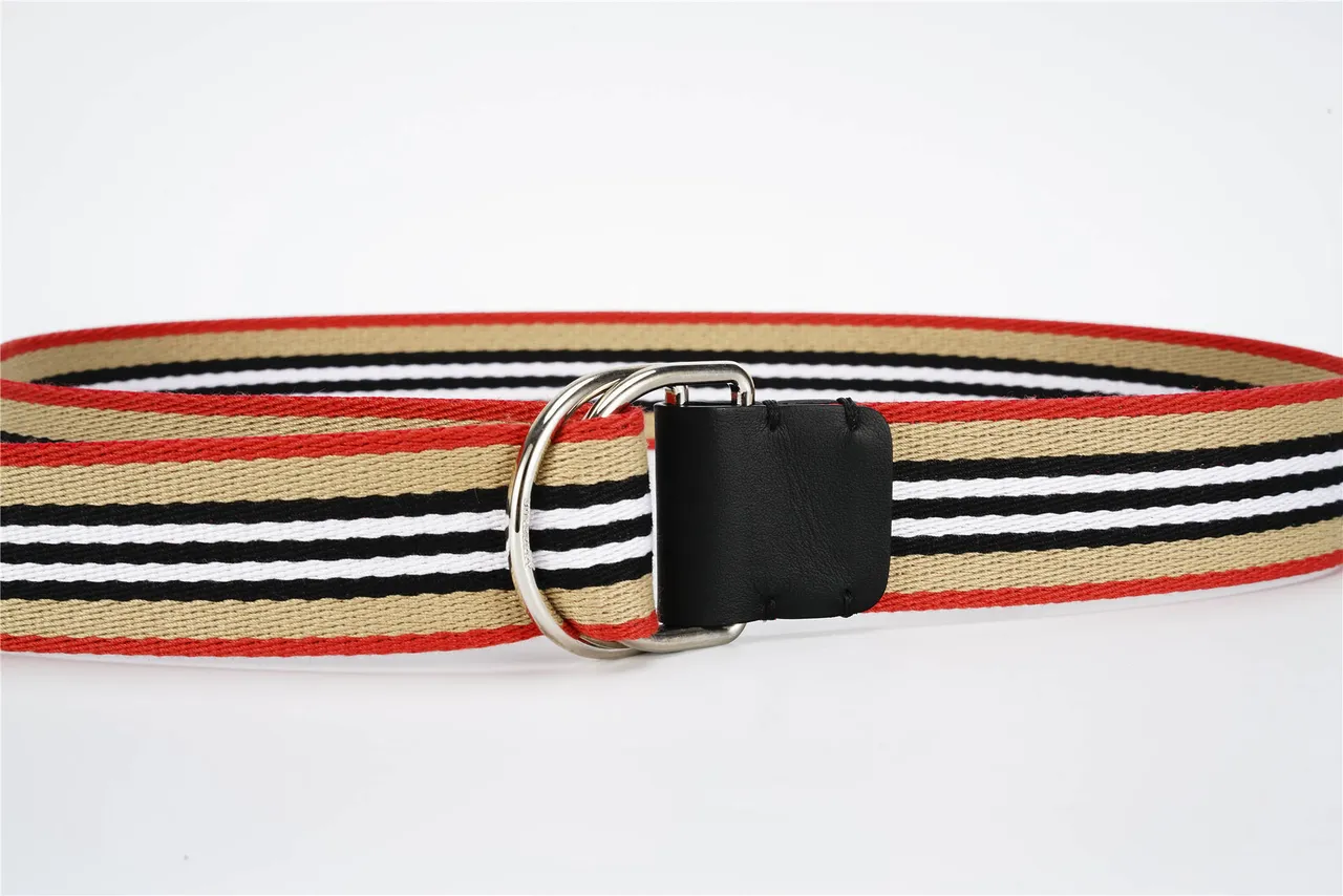 Burberry Correa Casa Rayada Rojo Beige Tela Trenzada Rayada Cuero Negro Hebilla Correa Lona 3