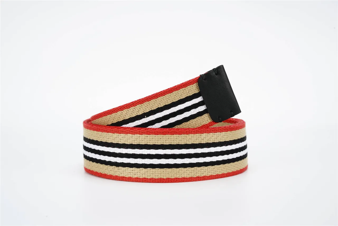 Burberry Correa Casa Rayada Rojo Beige Tela Trenzada Rayada Cuero Negro Hebilla Correa Lona 5