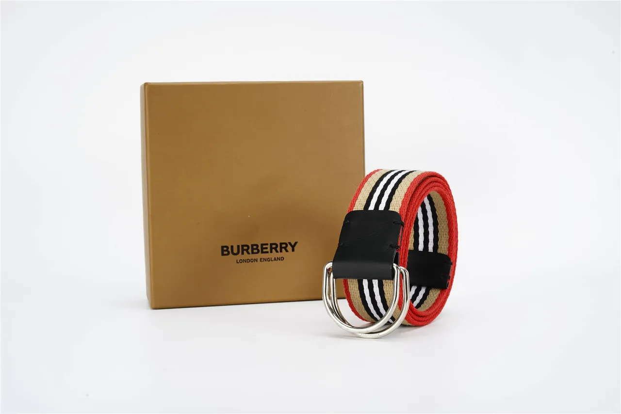 Burberry Correa Casa Rayada Rojo Beige Tela Trenzada Rayada Cuero Negro Hebilla Correa Lona 9