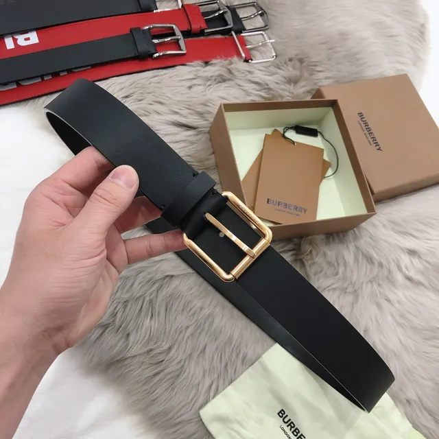 Burberry Knight 黑色金色哑光矩形扣皮革腰带 6
