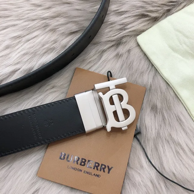 Burberry Knight Black Silver Smooth TB Monogram Buckle Leather Belt 3
