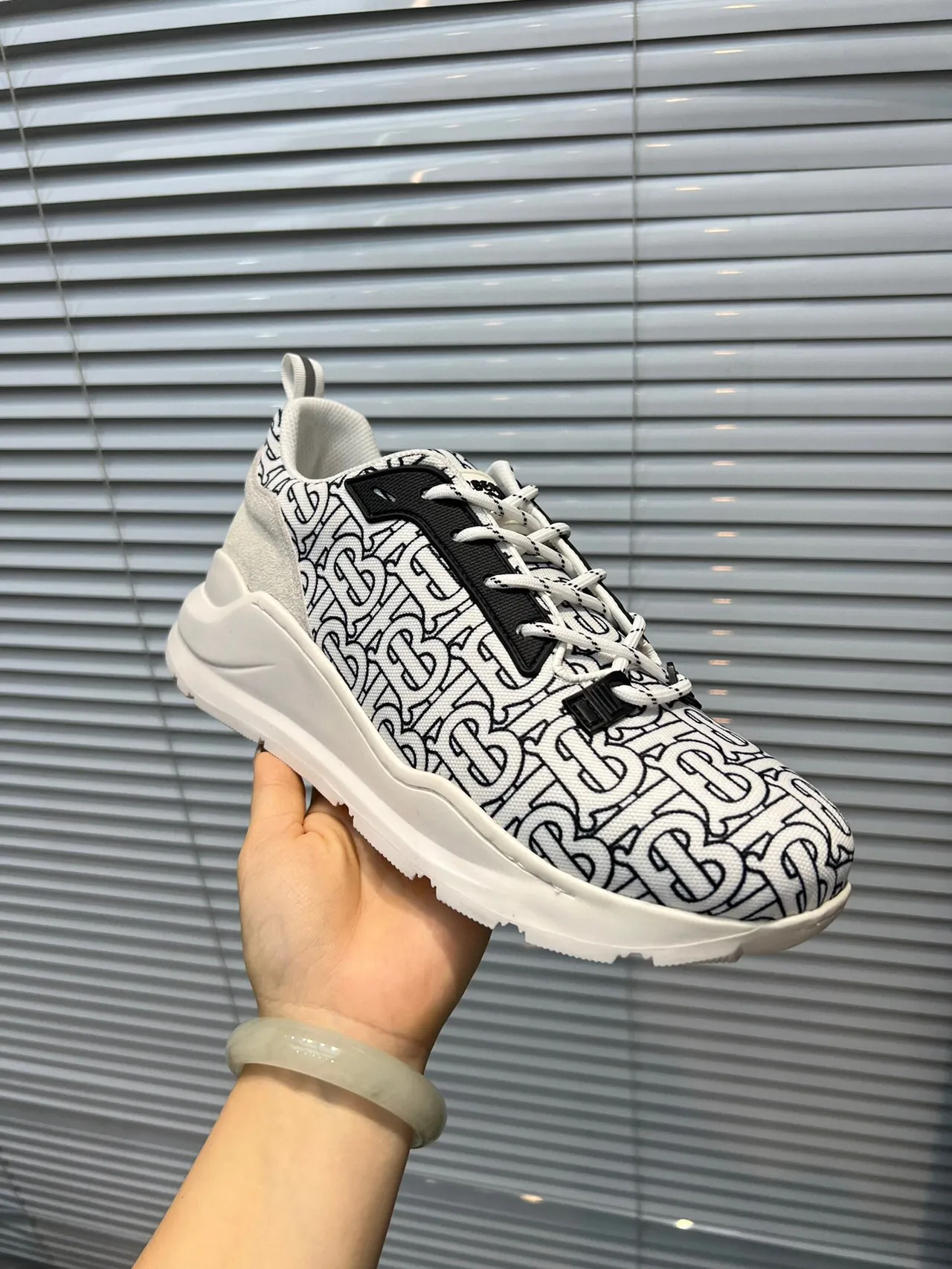 Burberry Knight Monogram Print White Black Chunky Sneakers 5