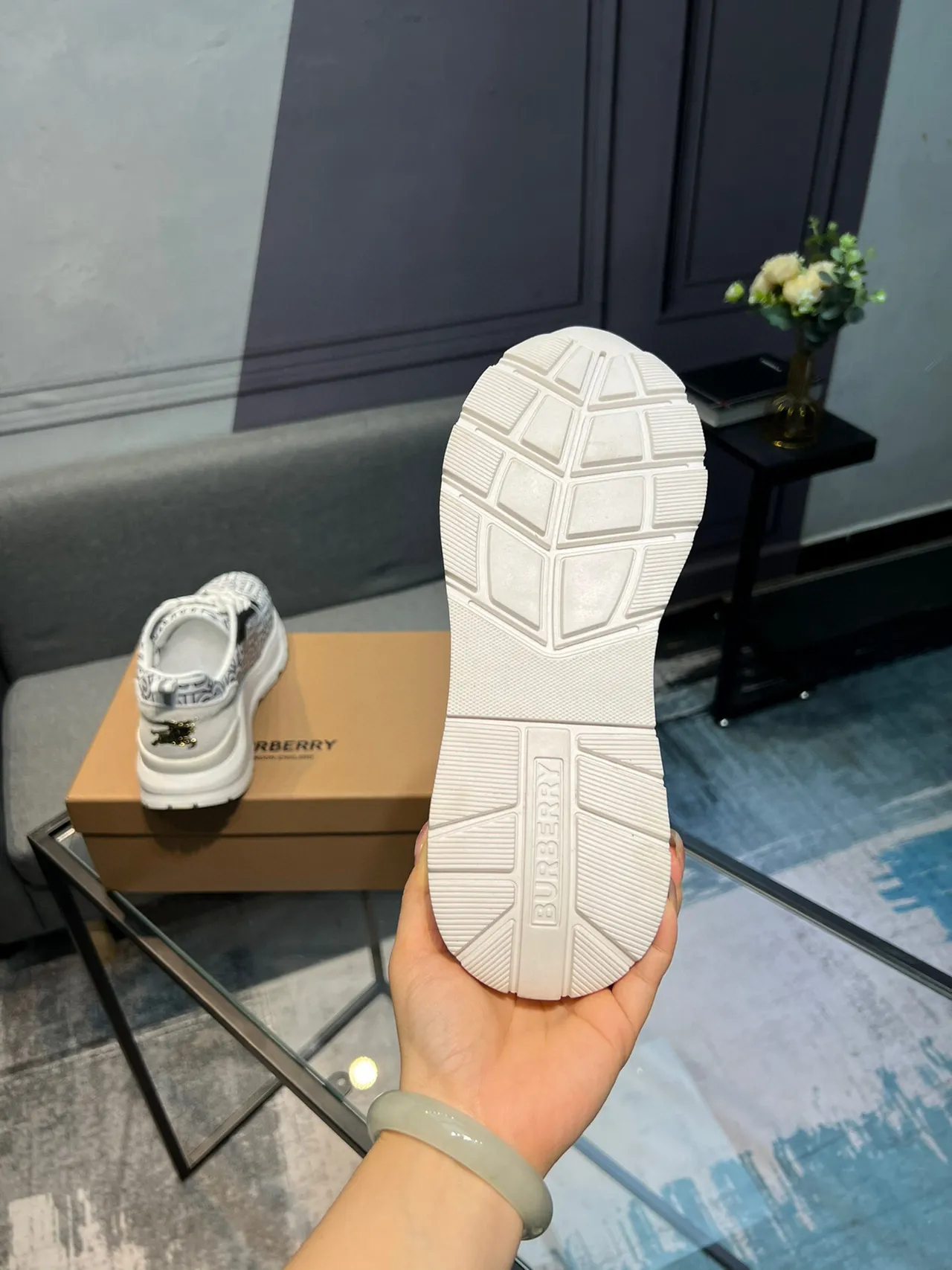 Burberry Knight Monogram Print White Black Chunky Sneakers 6