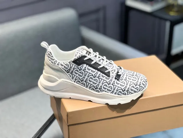 Burberry Knight Monogram Print White Black Chunky Sneakers 9