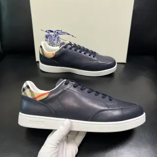Burberry Knight Navy Leather Check Heel Lifestyle Sneakers
