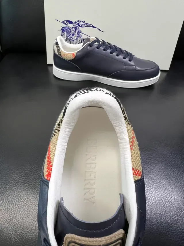 Burberry Knight Navy Leather Check Heel Lifestyle Sneakers 2