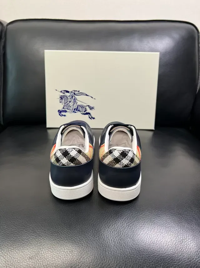 Burberry Knight Navy Leather Check Heel Lifestyle Sneakers 3