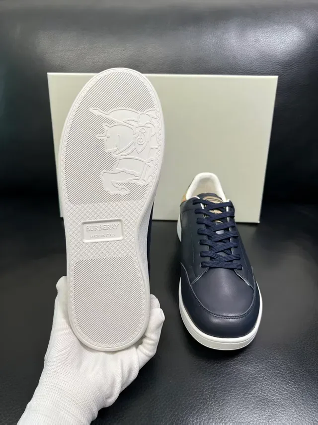 Burberry Knight Navy Leather Check Heel Lifestyle Sneakers 4
