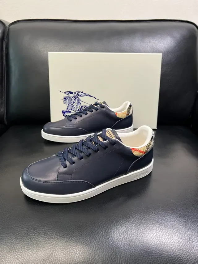 Burberry Knight Navy Leather Check Heel Lifestyle Sneakers 5