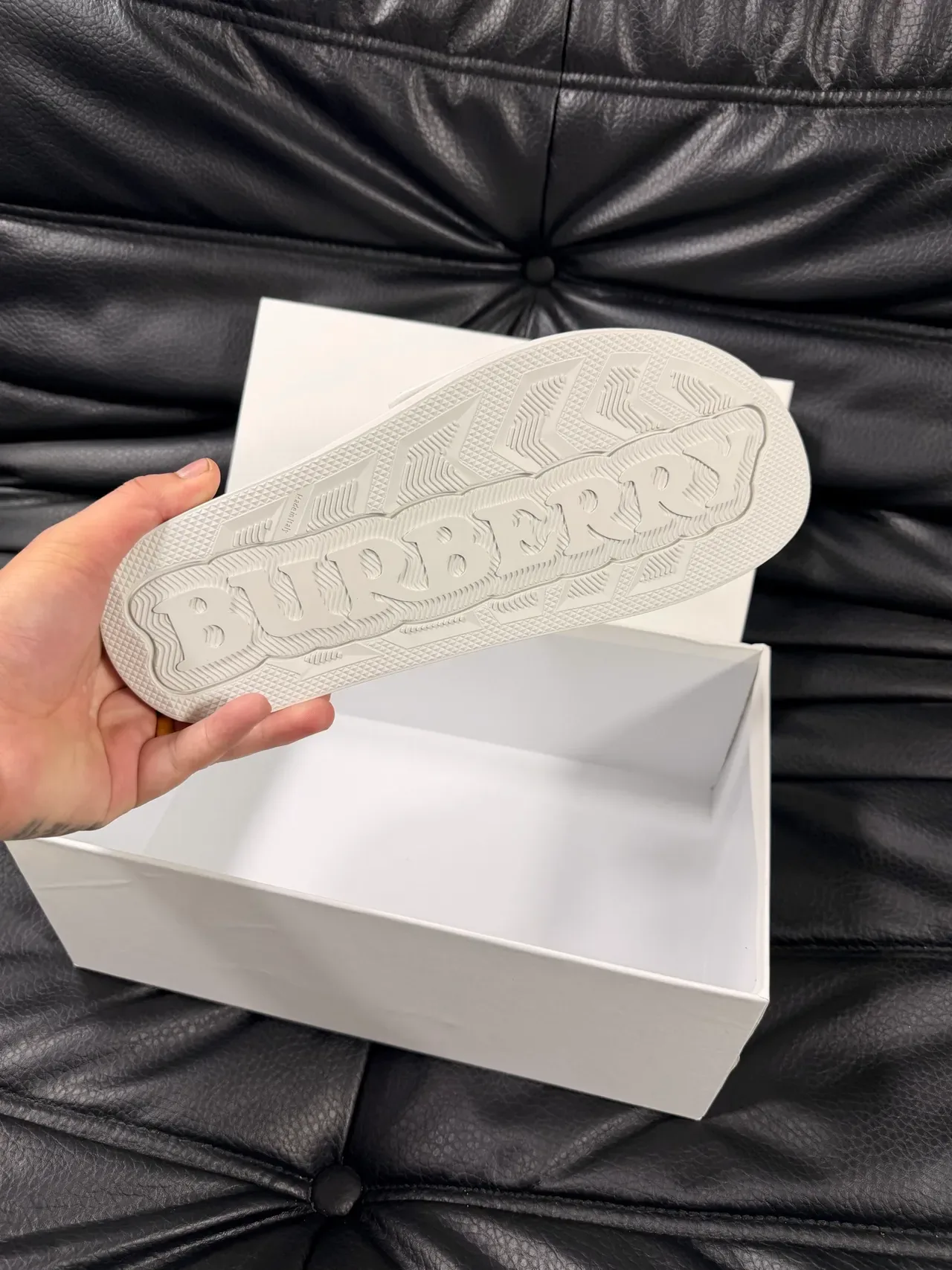 Burberry Knight White Leather Slide Slippers 2