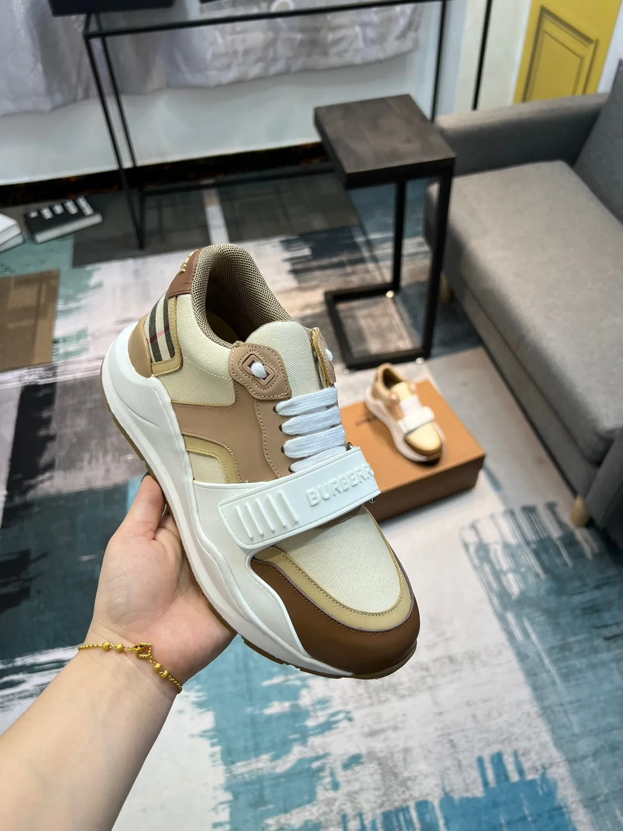 Burberry Lola Beige Tan White Strap Lifestyle Sneakers 6