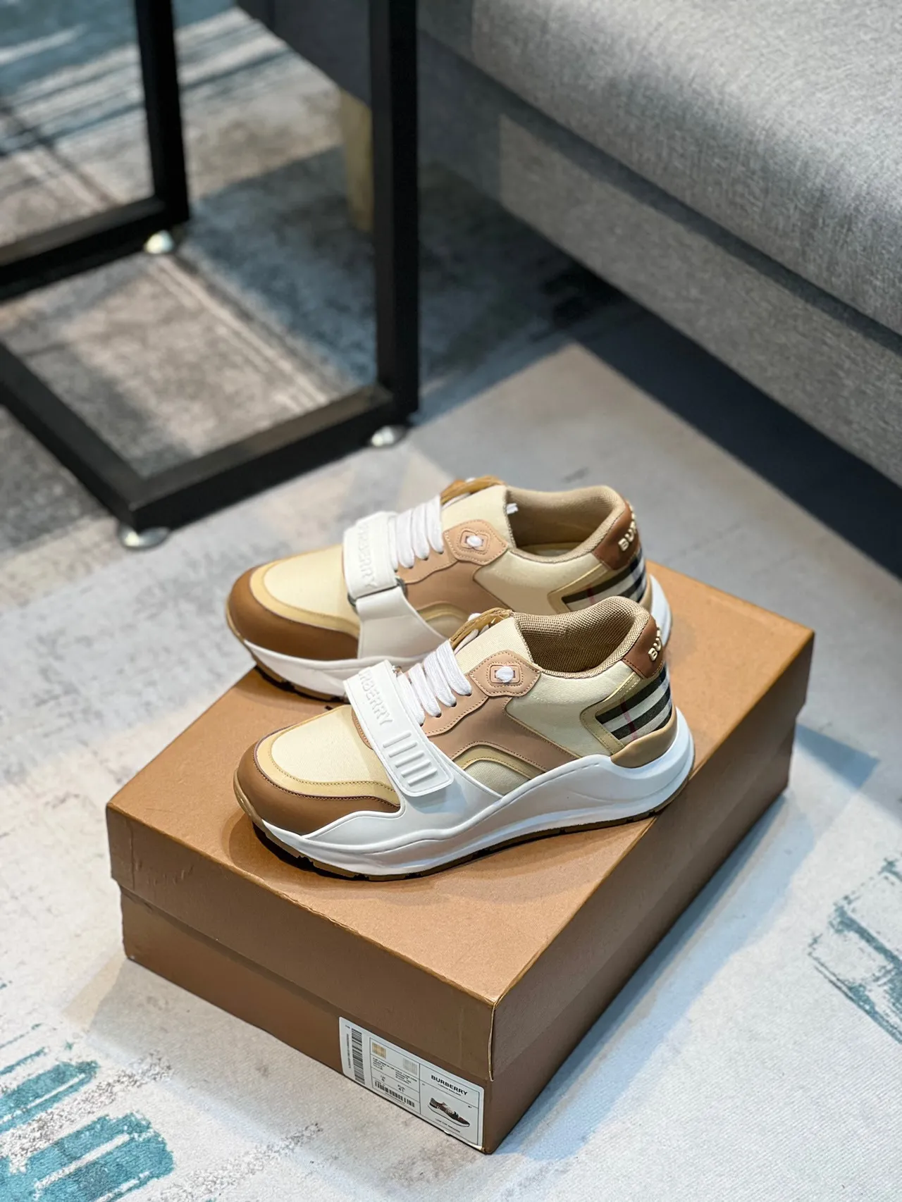 Burberry Lola Beige Tan White Strap Lifestyle Sneakers 7