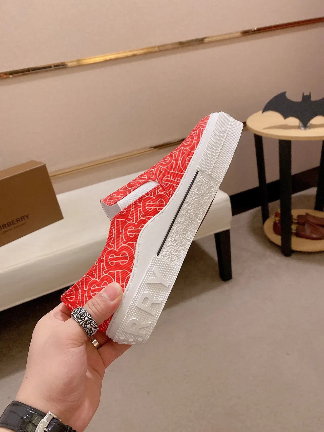 Burberry Red White Monogram-Printed Slip-On Lifestyle Sneakers 2