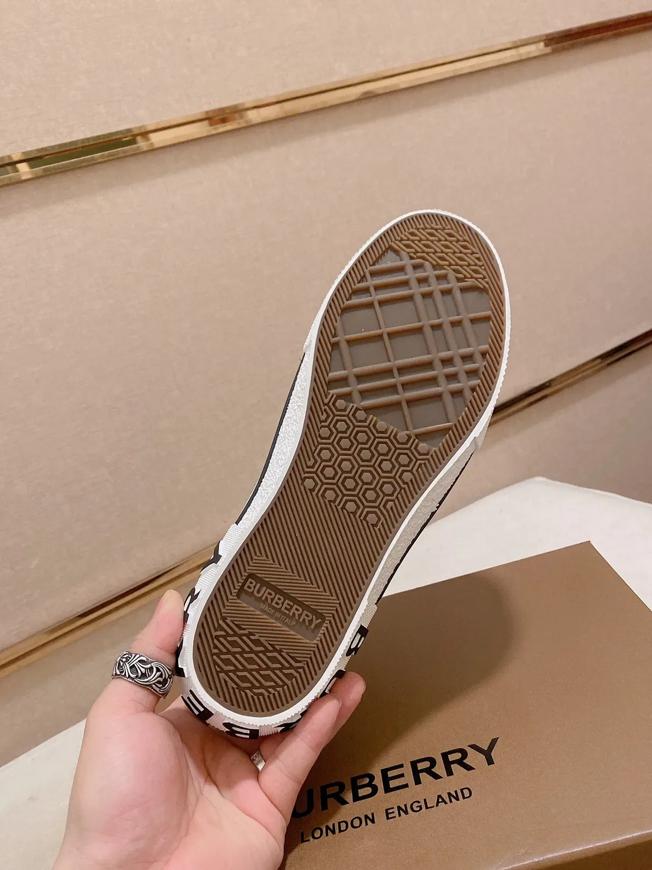Burberry Red White Monogram-Printed Slip-On Lifestyle Sneakers 3