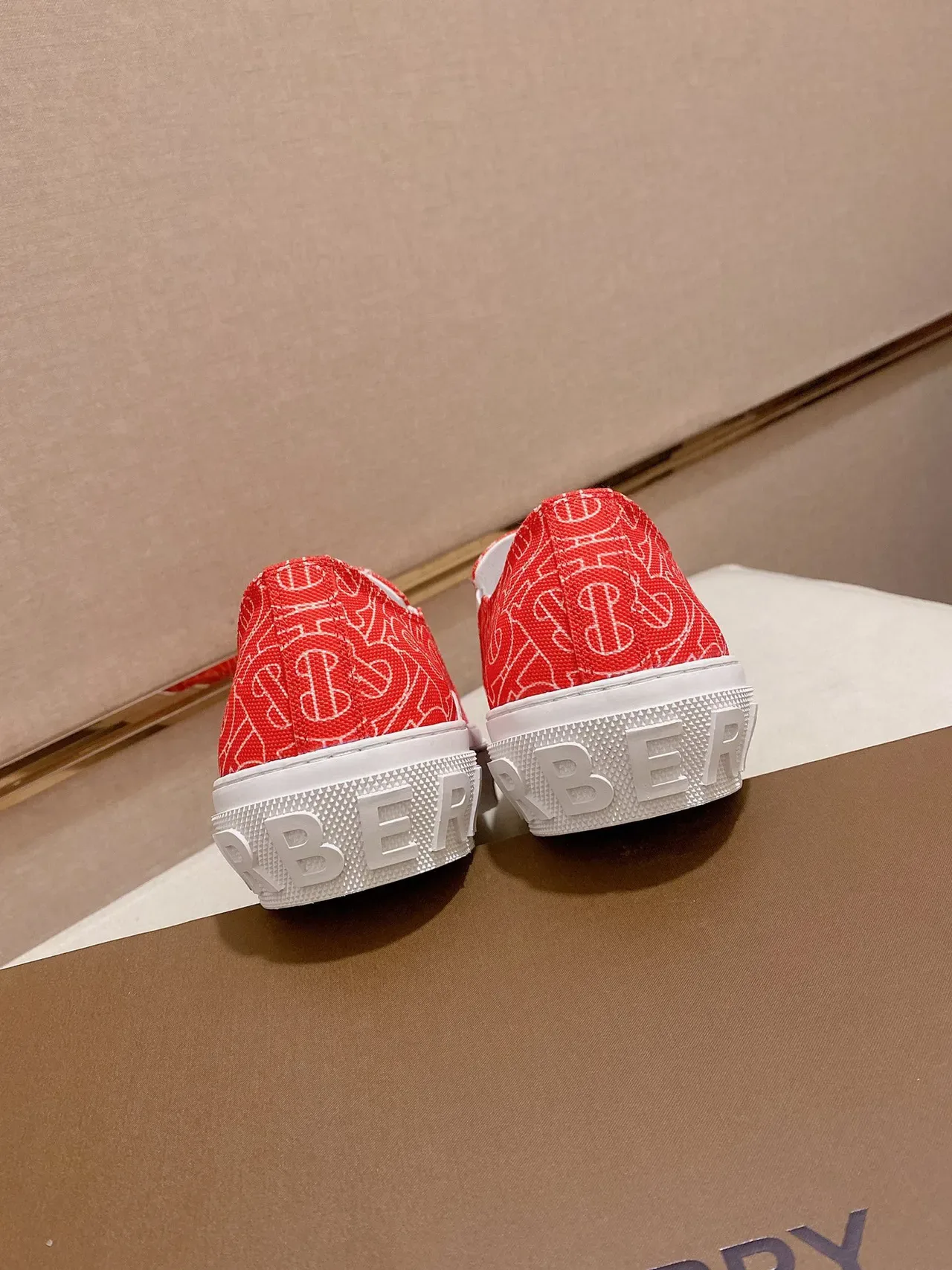 Burberry Red White Monogram-Printed Slip-On Lifestyle Sneakers 4