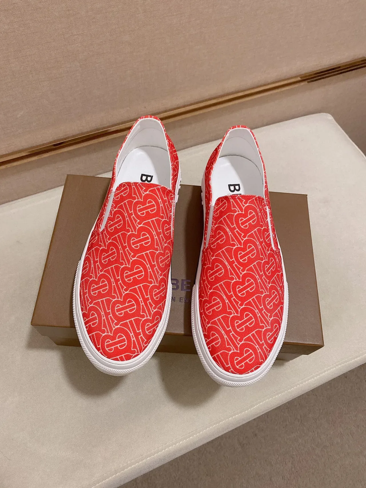 Burberry Red White Monogram-Printed Slip-On Lifestyle Sneakers 5