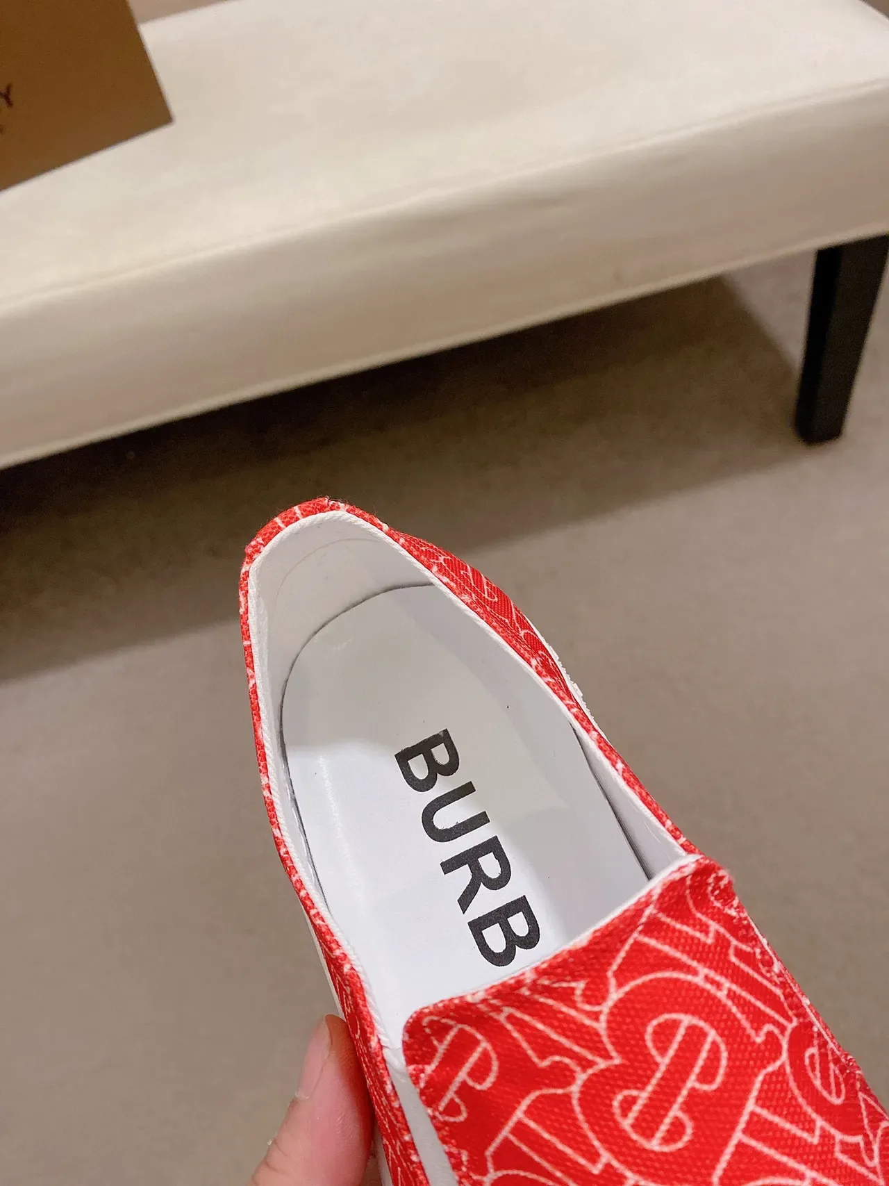Burberry Red White Monogram-Printed Slip-On Lifestyle Sneakers 6
