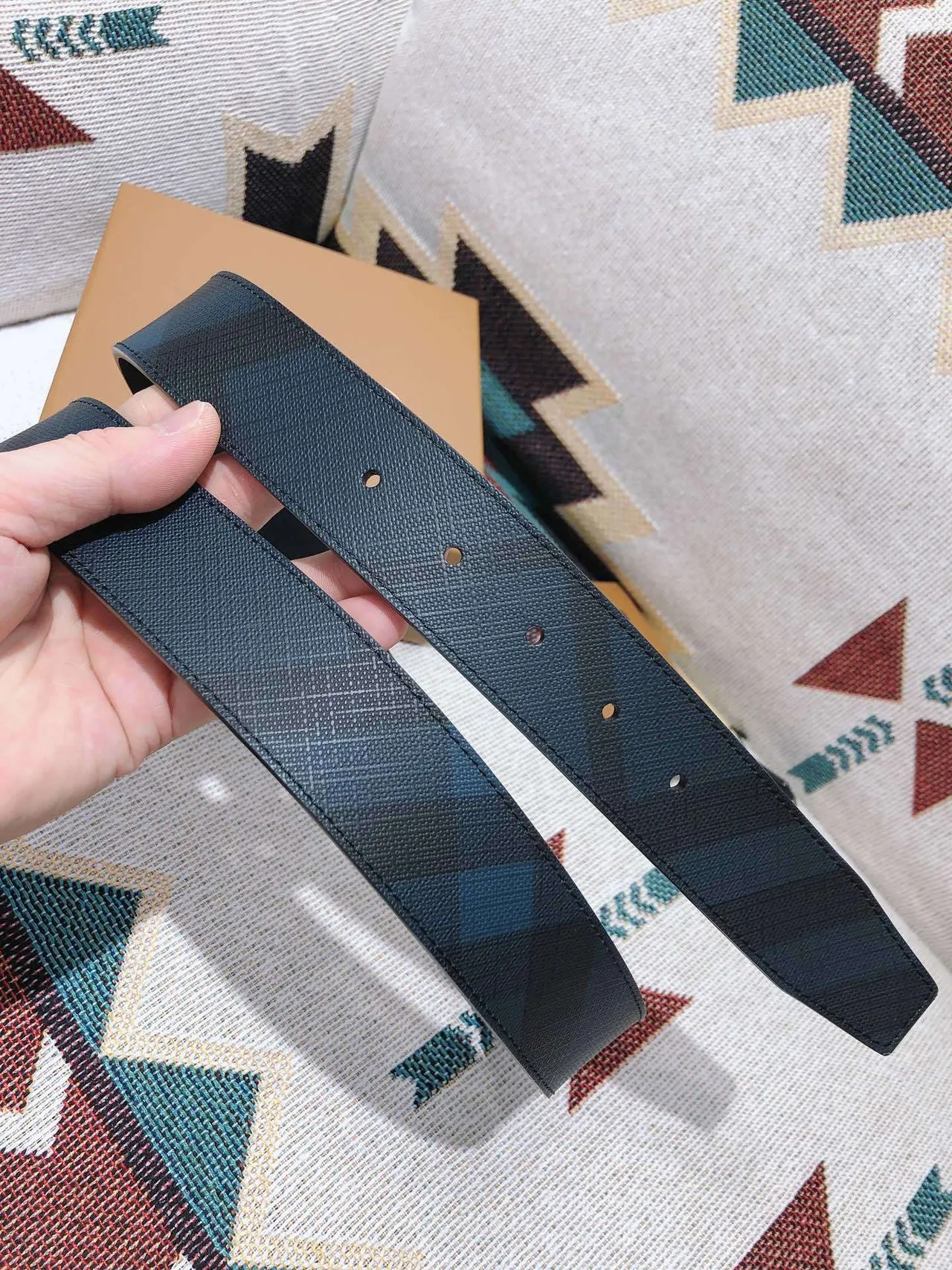 Burberry Reversible Belt Black Silver Woven Fabric Leather Belt 3