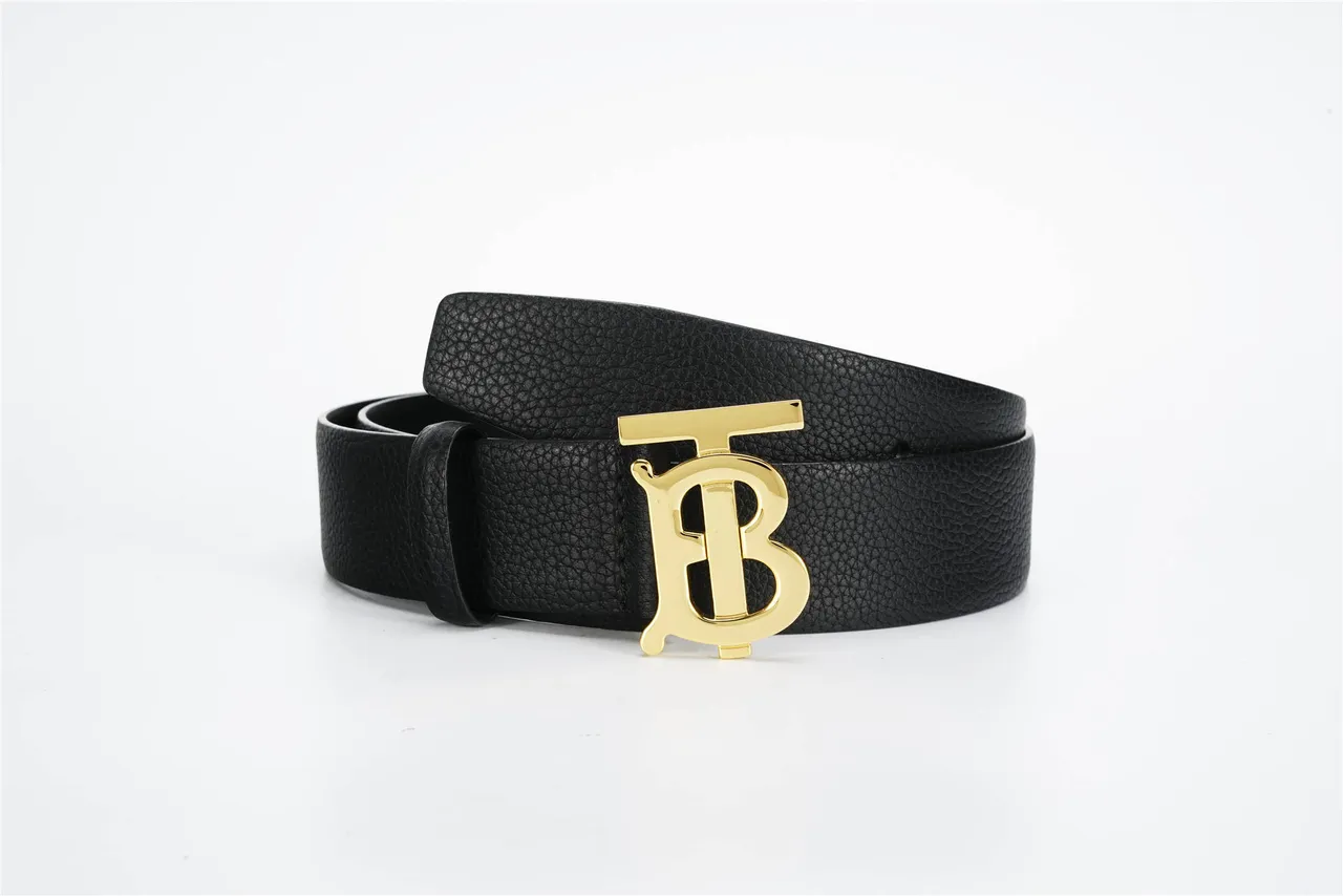 Burberry TB Belt Black Pebbled Leather Gold-Tone Monogram Buckle Leather Belt 4