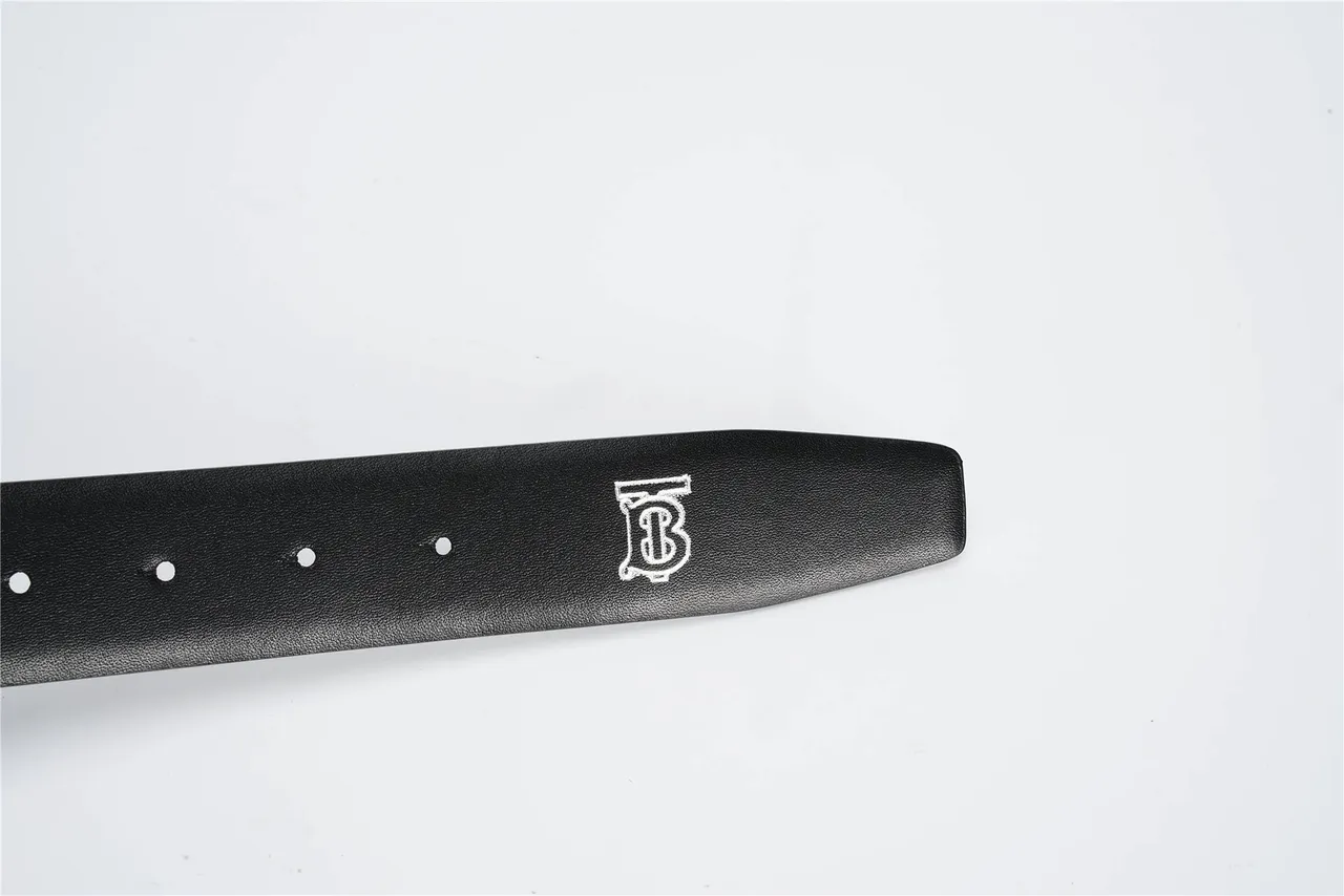 Burberry TB Belt Black Pebbled Leather Gold-Tone Monogram Buckle Leather Belt 6