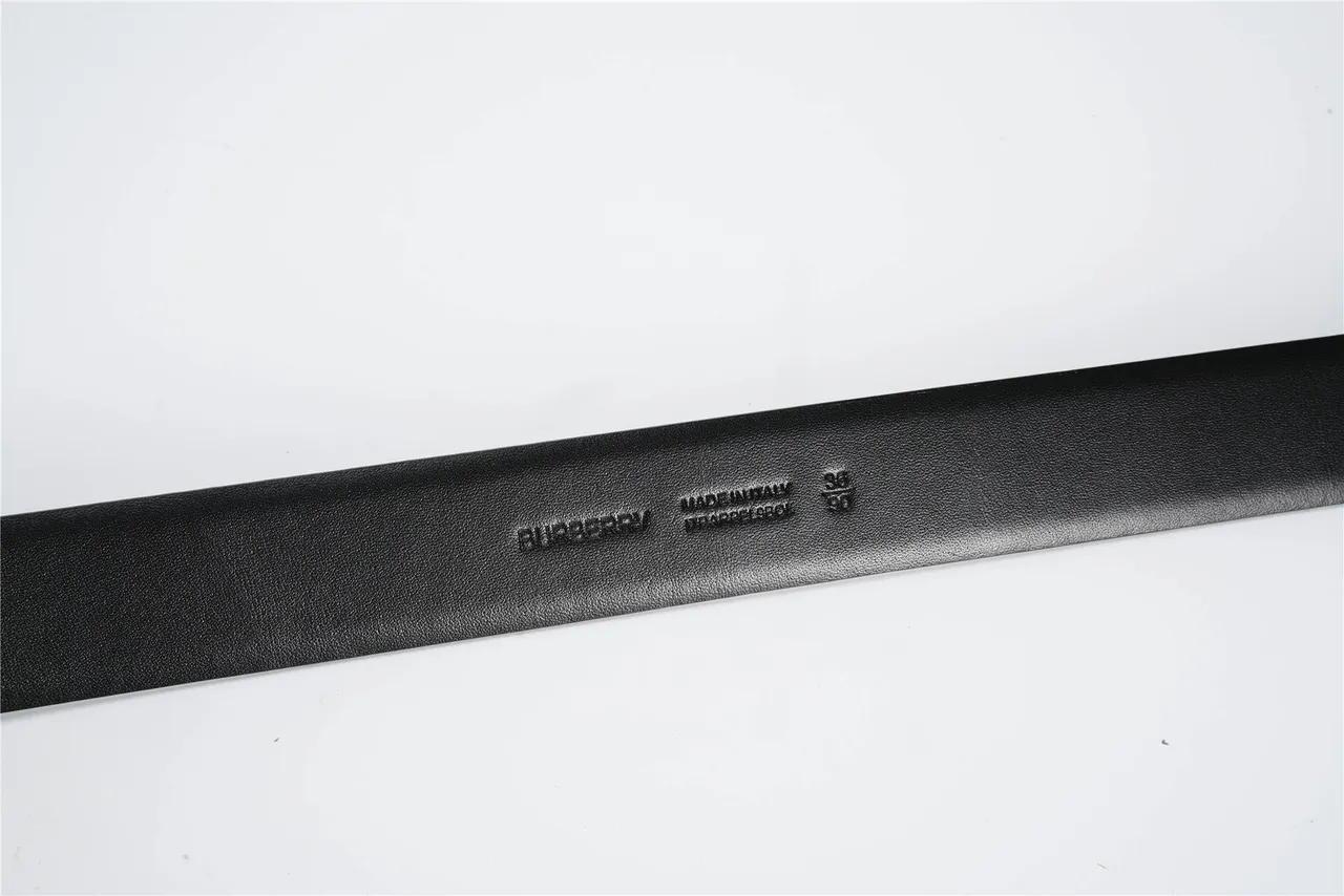 Burberry TB Belt Black Pebbled Leather Gold-Tone Monogram Buckle Leather Belt 7