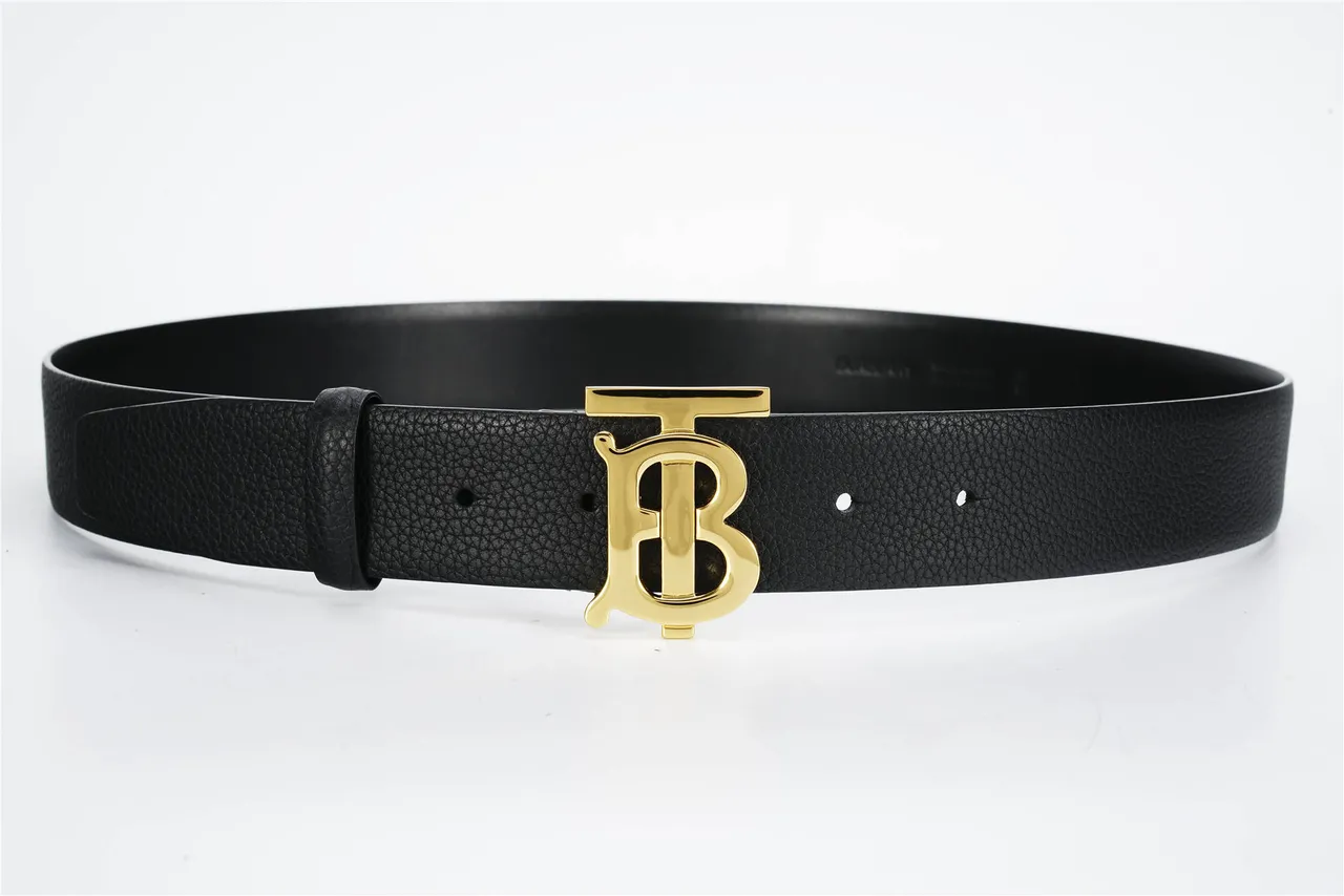 Burberry TB Belt Black Pebbled Leather Gold-Tone Monogram Buckle Leather Belt 8