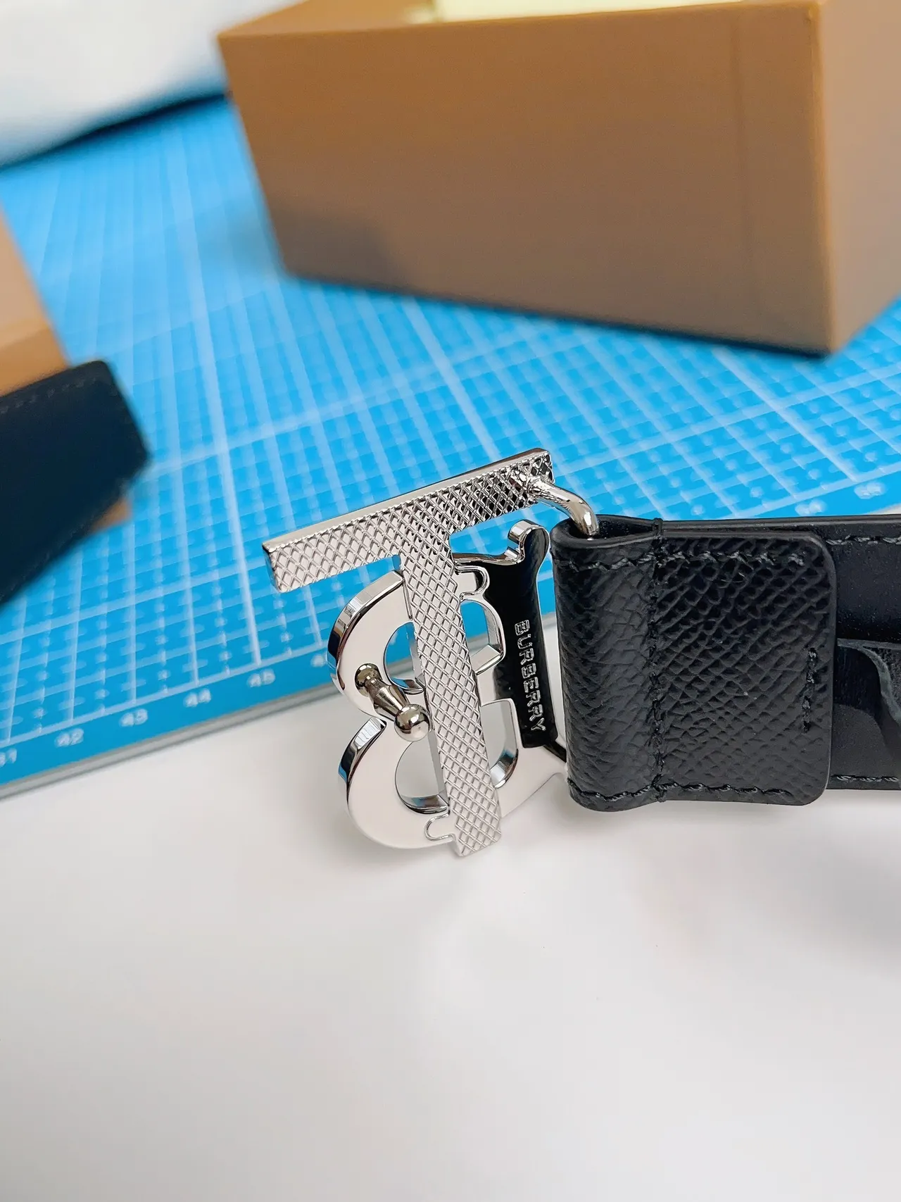Burberry TB Belt Black Textured Leather Belt 3