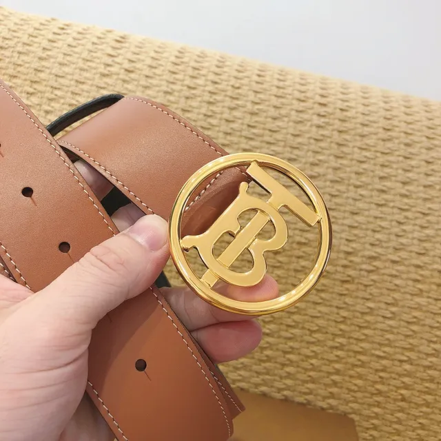 Burberry TB Belt Tan Leather Gold Monogram Buckle Leather Belt 2