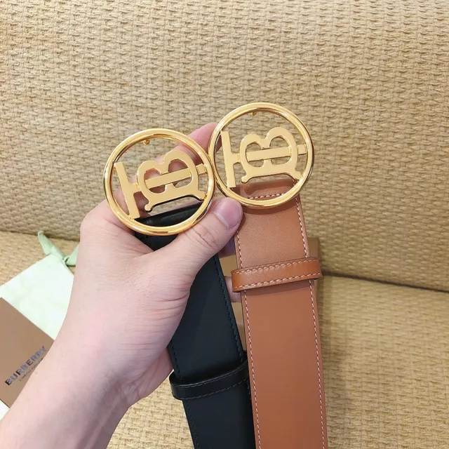 Burberry TB Belt Tan Leather Gold Monogram Buckle Leather Belt 3