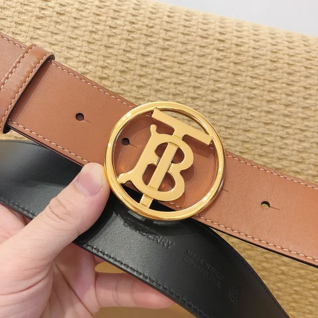 Burberry TB Belt Tan Leather Gold Monogram Buckle Leather Belt 7